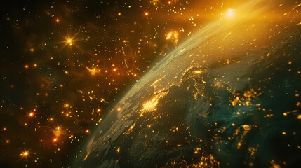 Obraz premium Planet Earth seen from space with glowing lights.