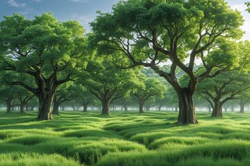 Fototapeta premium Bountiful Arboreal Green Fields Bathed in Fresh Air