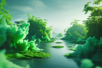 Surreal Splashes of Green on Ethereal Planes with Vivid Foliage and Blurred Atmosphere