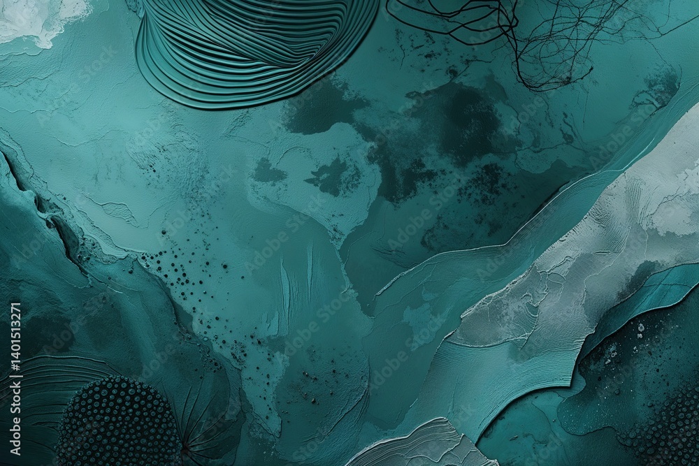 Poster muted teal backgrounds with abstract patterns and textures