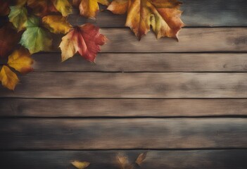 Obraz premium aged overhead multicolored over shabby wooden leaves view autumn background old art border design wood grunge orange rough edge texture leaf vintage foliage detail yellow season fall retro surface