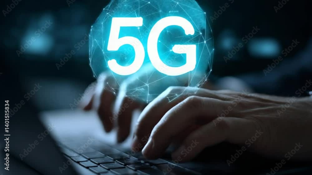 Poster man engaged in wireless network modernization on computer generative ai