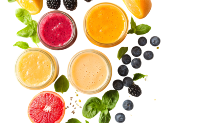 Fresh ingredients for smoothies isolated on white background for vibrant, healthy beverage concepts