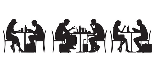 People Sitting at Cafe Silhouette Illustration for Social Gathering and Conversation