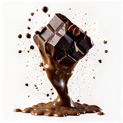 Falling Chocolate Chunks and Cocoa Nibs in Air – Macro Explosion on Transparent Background