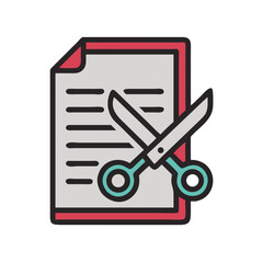 Scissors on Cut Paper Document Icon Representing Editing and File Trimming