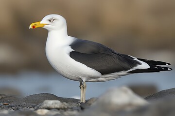 Obraz premium Seagull on Rocks, Coastal Scene