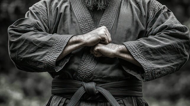 Mastering Martial Arts: A Black and White Portrait of a Focused Martial Artist
