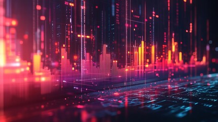 Futuristic city data visualization digital technology background abstract neon cityscape concept art