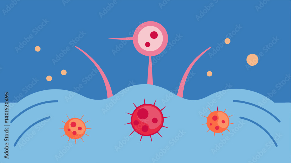 Poster immune support a vector graphic showing exosomes interacting with immune cells in the scalp highligh