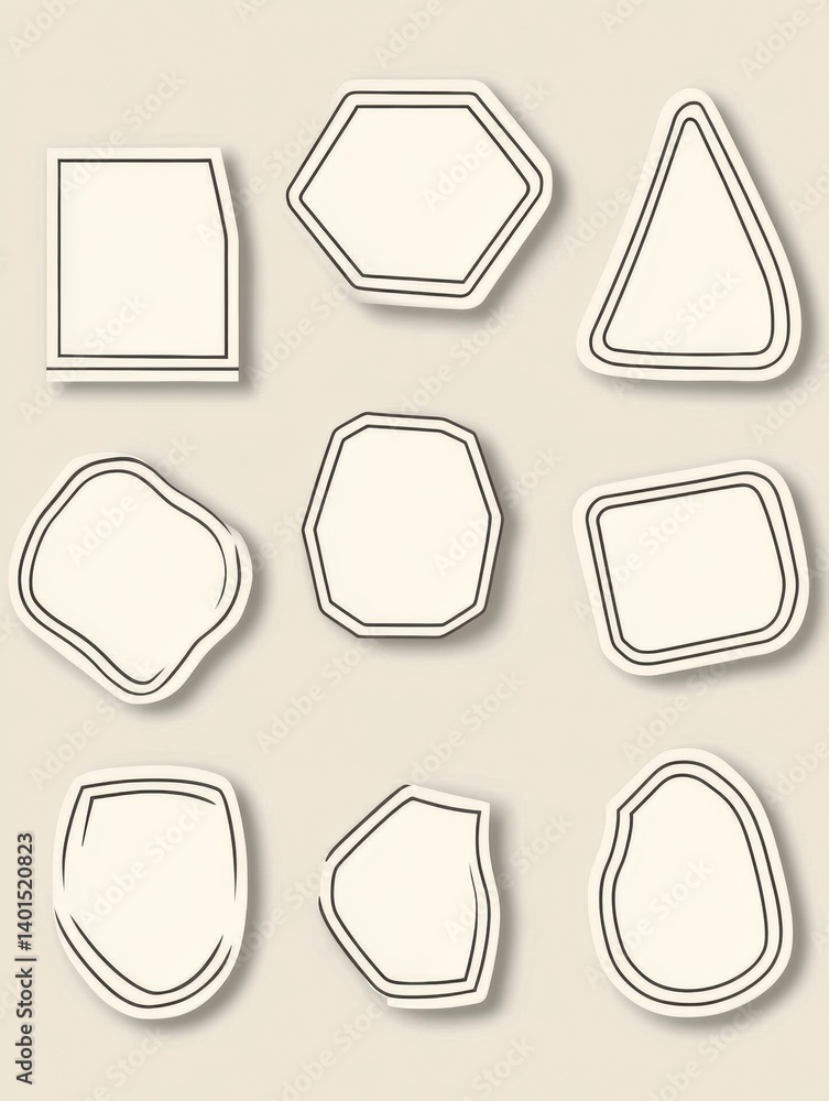 Leinwandbilder empty outlined sticker shapes arranged on a flat beige background for clean design purposes in vario