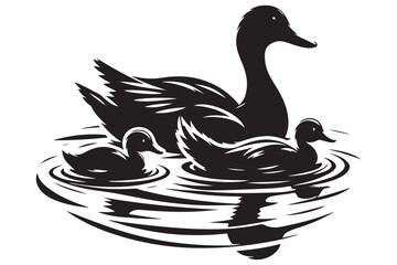 Silhouette Duck Family Swimming Vector Illustration for Nature Themes