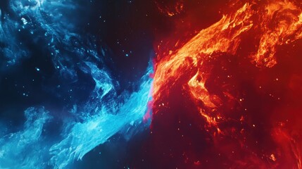 Versus background concept featuring blue cold vs. red fire in abstract style, ideal for martial arts or sports competition imagery