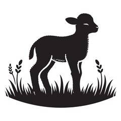 Silhouette of a lamb standing in grass vector clip art