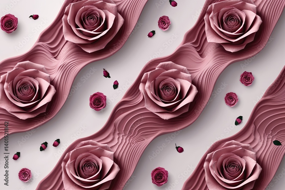 Poster trendy refined seamless rose wave texture pattern layout with monochromatic elements
