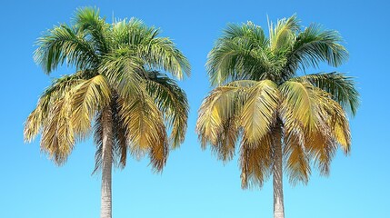 Two Majestic Palm Trees Against a Vibrant Blue Sky