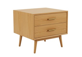 Oak bedside table with drawers modern nightstand furniture isolated on white background