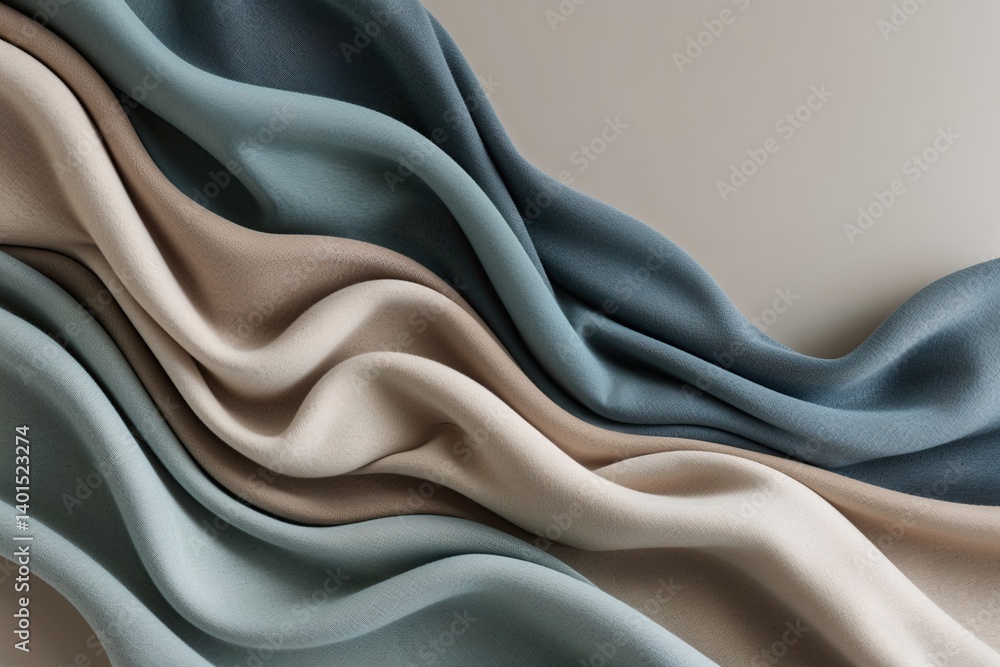 Poster chic fabric wave with smooth textures in muted colors creating a serene and inviting studio environm