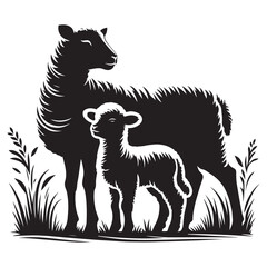 Silhouette Sheep and Lamb Vector Illustration Farm Animal Design