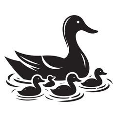Duck Family in Water Vector Art Illustration for Print