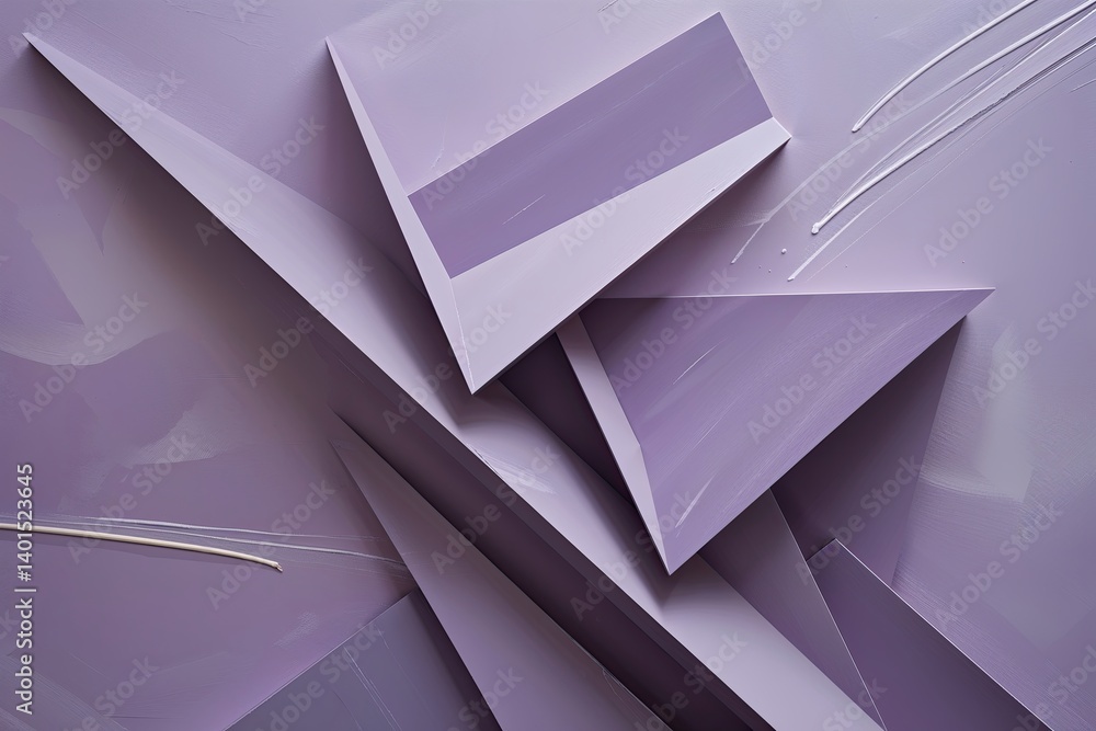 Poster dynamic abstract configuration of parallelograms on muted lavender canvas with light brushstrokes