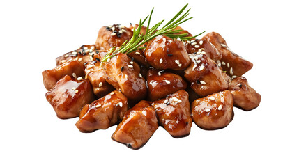 Premium Teriyaki Chicken Pieces Isolated on White Background for Culinary Designs