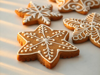 Gingerbread cookies star shaped with icing decoration holiday baking christmas treat homemade dessert