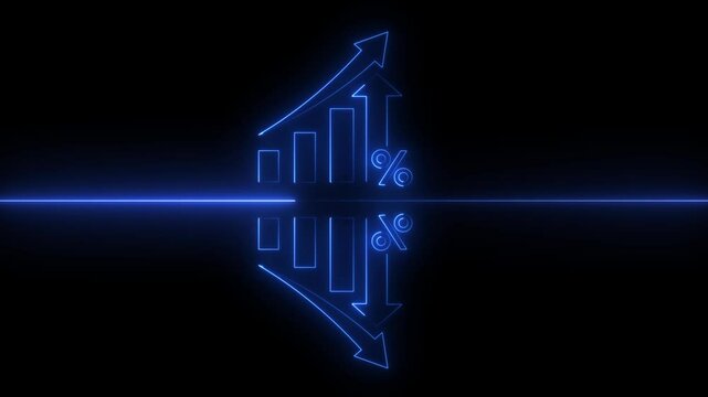 Neon line Percentage icon Quality control growth graph and cost reduction animation concept. Percentage quality with up arrow, cost with down arrow.