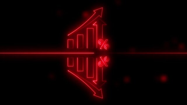 Neon line Percentage icon Quality control growth graph and cost reduction animation concept. Percentage quality with up arrow, cost with down arrow.