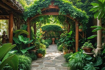 Obraz premium Lush Greenery and Abundant Foliage for Serene and Inviting Living Backgrounds