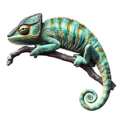 Obraz premium chameleon portrait on a branch, isolated