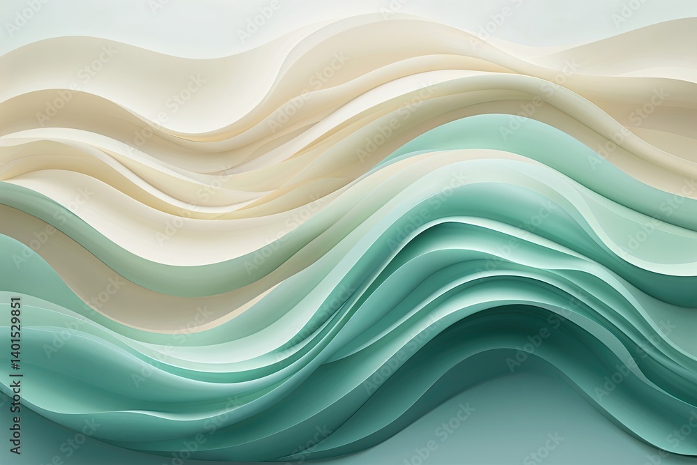 Poster a tranquil gradient wave moving from delicate cream to soft teal, creating a peaceful and refreshing