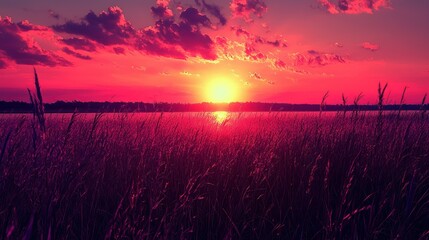 Fiery Sunset over Serene Lake