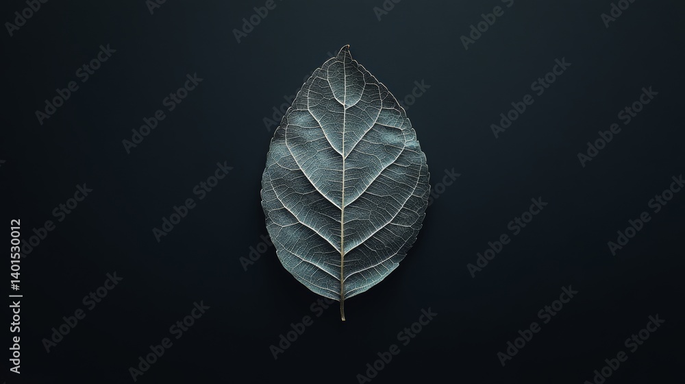 Poster details of a delicate leaf against a dark background showcasing intricate vein patterns and texture 