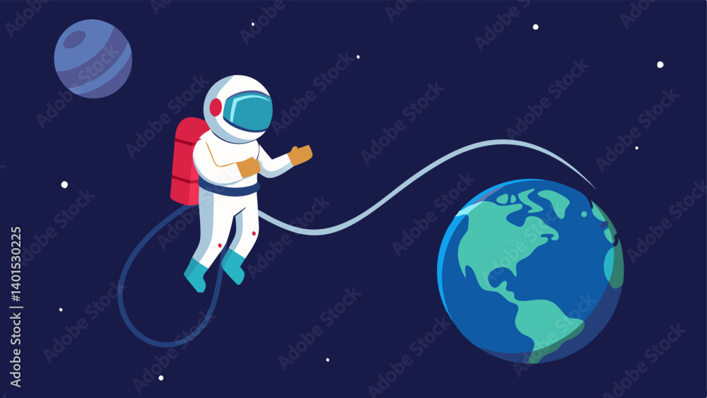 Poster astronaut in space an astronaut in a space suit floating in the vacuum of space tethered to a space 