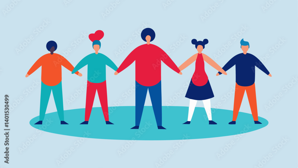 Poster building community a group of individuals standing in a circle hands joined together symbolizing col