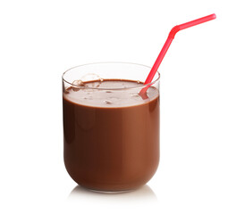 Tasty chocolate milk in glass isolated on white