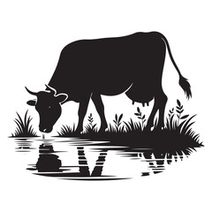 Cow silhouette drinking water vector illustration design