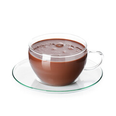Tasty chocolate milk in glass cup isolated on white