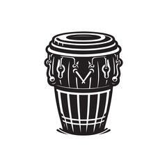 Black Color Bongos Silhouette Vector Illustration, Solid White Background
