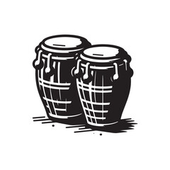 Black Color Bongos Silhouette Vector Illustration, Solid White Background