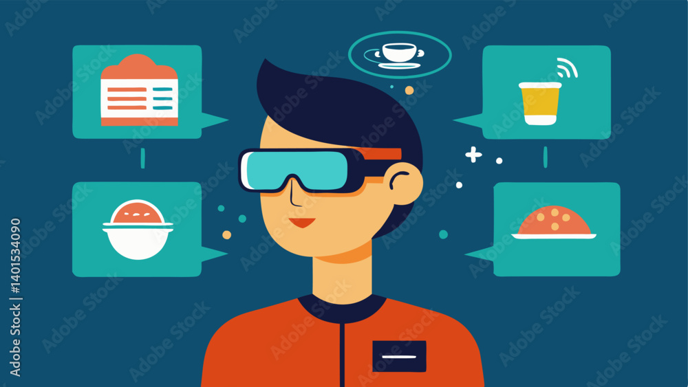 Poster language translation a user at a restaurant wearing smart glasses that display translated menu items