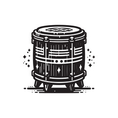 Black Color Bongos Silhouette Vector Illustration, Solid White Background