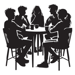 Silhouette Group of Friends Engaging in Deep Discussion at Coffee Table