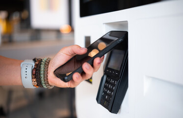 Girl Using Smartphone To Contactless Payment