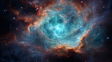 Fototapeta premium cosmic nebula with electric blue and red swirls in deep space, mesmerizing galaxy formation. astronomy and outer space concept.