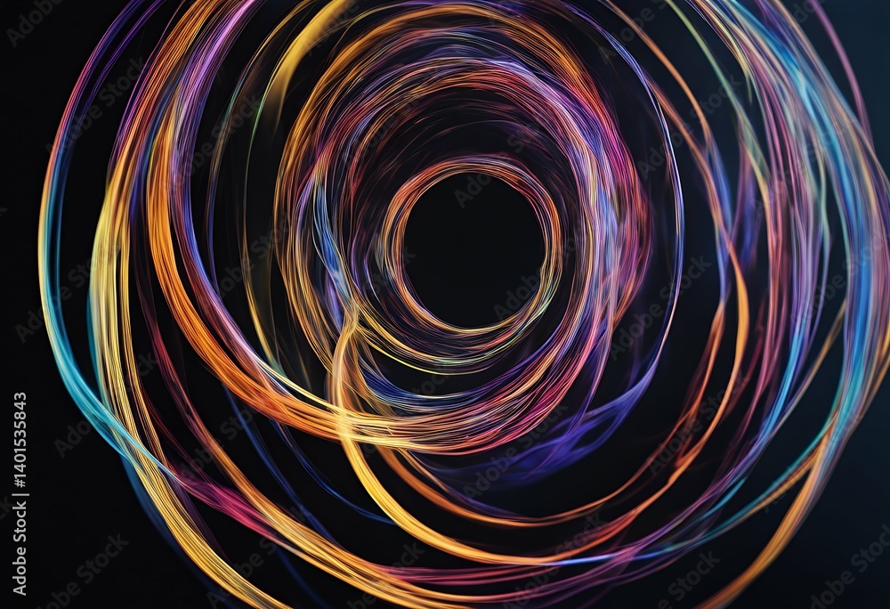 Poster text frame lines black space empty background round flowing rainbow abstract ring light circle isola