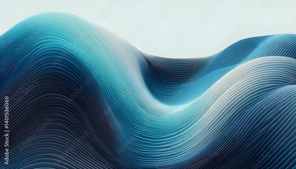 Poster abstract waves in aqua, navy and sky blue creating a calm and clean visual background for technology