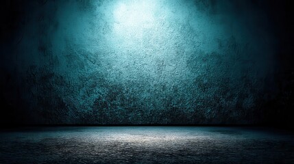 dark blue background texture with black vignette in old vintage grunge textured border design dark elegant teal color wall with light spotlight center.