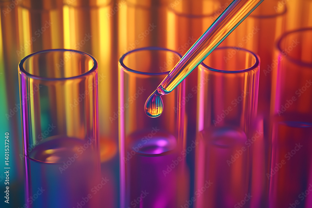 Poster the background is a colorful gradient of laboratory test tubes, and in the foreground, there's an ey